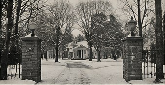 Illustration of historic campus entrance gates